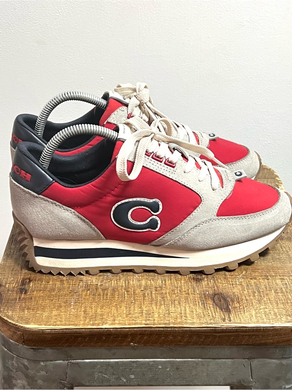 Coach Red Blue and Gray Runner Sneakers Leather C Logo